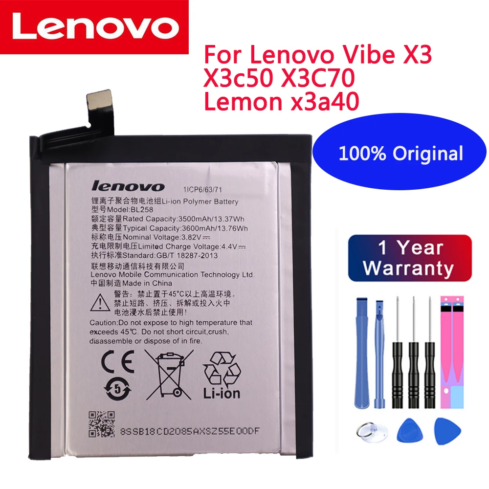 

100% Новый оригинальный настоящий 3500/3600 мАч BL258 Аккумулятор для Lenovo Vibe X3 X3c50 X3C70 Lemon x3a40 + Бесплатные инструменты