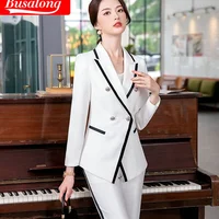 Pant Suit Office Clothes White 2 Piece Set Blazer Trousers Costume Interview Host Business Lady Women Suits Office Sets DD2384
