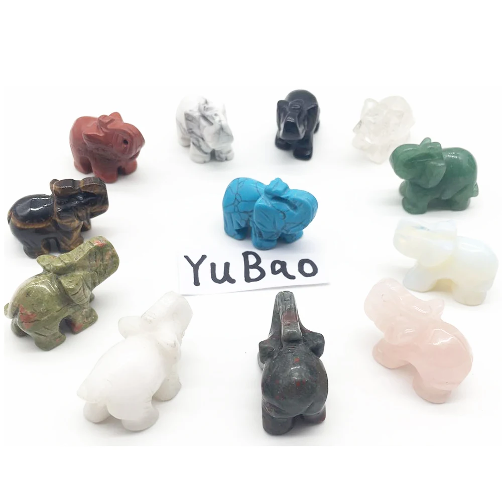 

1X 2" Natural Crystal Rose Quartz Elephant Amethyst Obsidian Animals Stone Crafts Small Decoration Home Decor Christmas Present