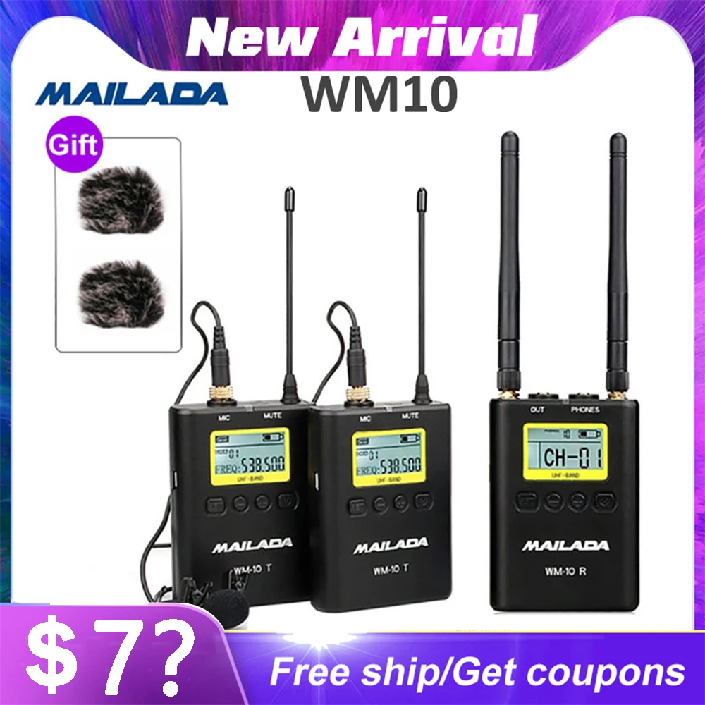 

Mailada Professional UHF Wireless Microphone System Mini Lapel Headset Mic Receiver Transmitter For Teach Lecture Speech