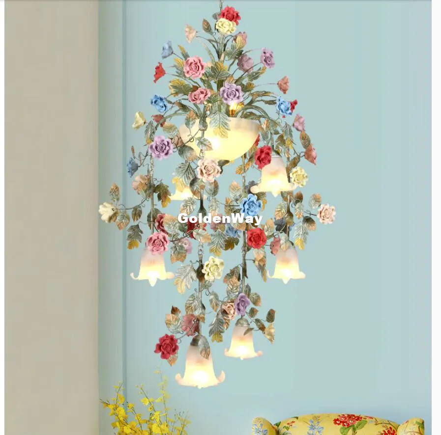 Люстра в цветочек светодиодный светильник 7 л/10 л с разноцветной керамической