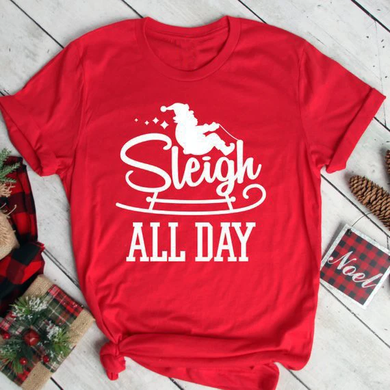 

Футболка с Санта-Клаусом для саножек на весь день, забавная Рождественская Одежда для девочек, повседневная женская рубашка с графическим с...