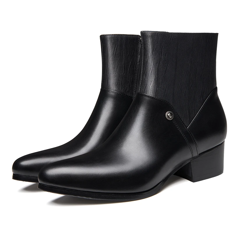 Мужские Ботильоны из натуральной кожи на высоком каблуке|Мотоциклетные ботинки|