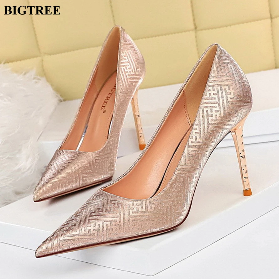 

New Spring Fashion Sequined Cloth Women Pumps Pointy Toe Stiletto High Heels Female Show Thin Shallow Sexy Party Dress Lady Shoe