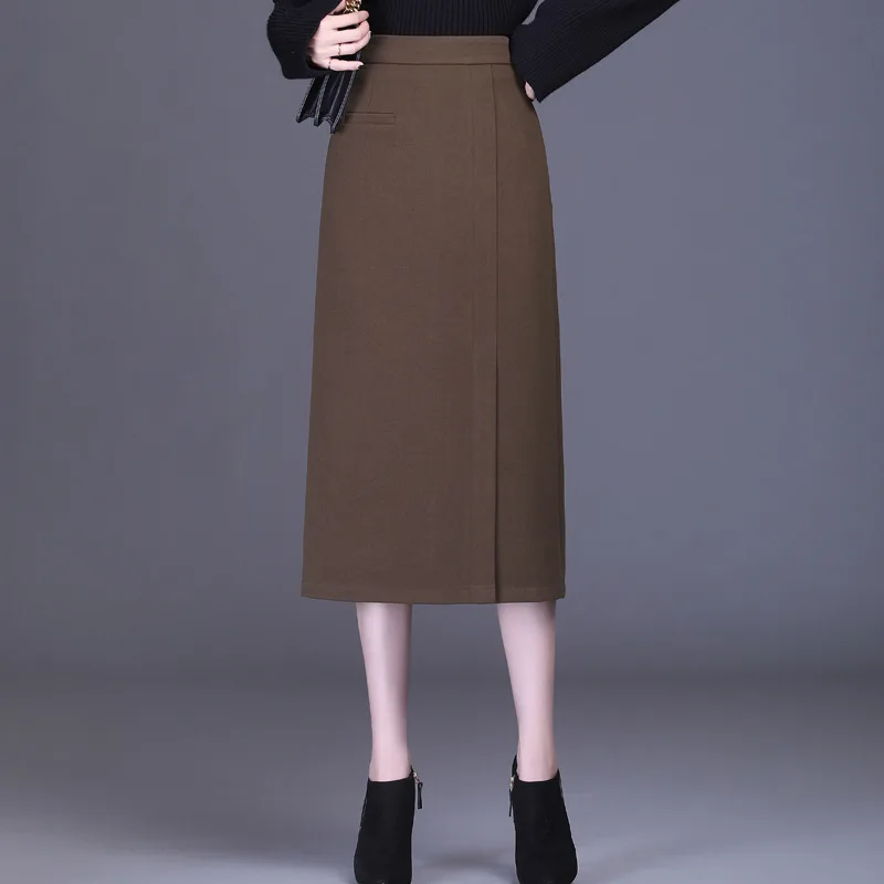 

Autumn Winter Zipper High Waist Slim Casual Bodycon Pencil Skirt Women Vintage Elegant Office Lady Formal Mid-long Skirts 0138