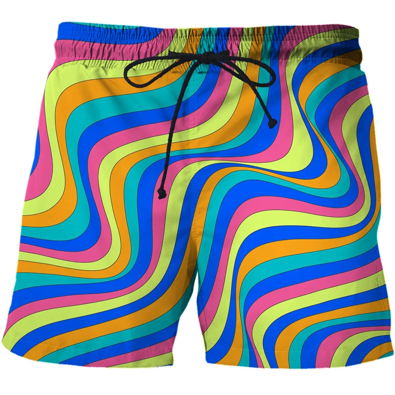 2021 New Summer Mens Casual Shorts Drawstring 3D Gorgeous rainbow Printed Abstract pattern Male Beach Pant Men Swim Pants Short