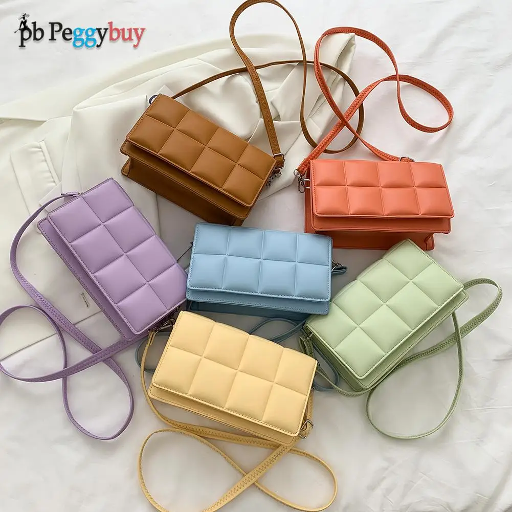 

Модная женская сумка-мессенджер из искусственной кожи, однотонная Повседневная маленькая сумочка в клетку, маленькая квадратная дамская с...