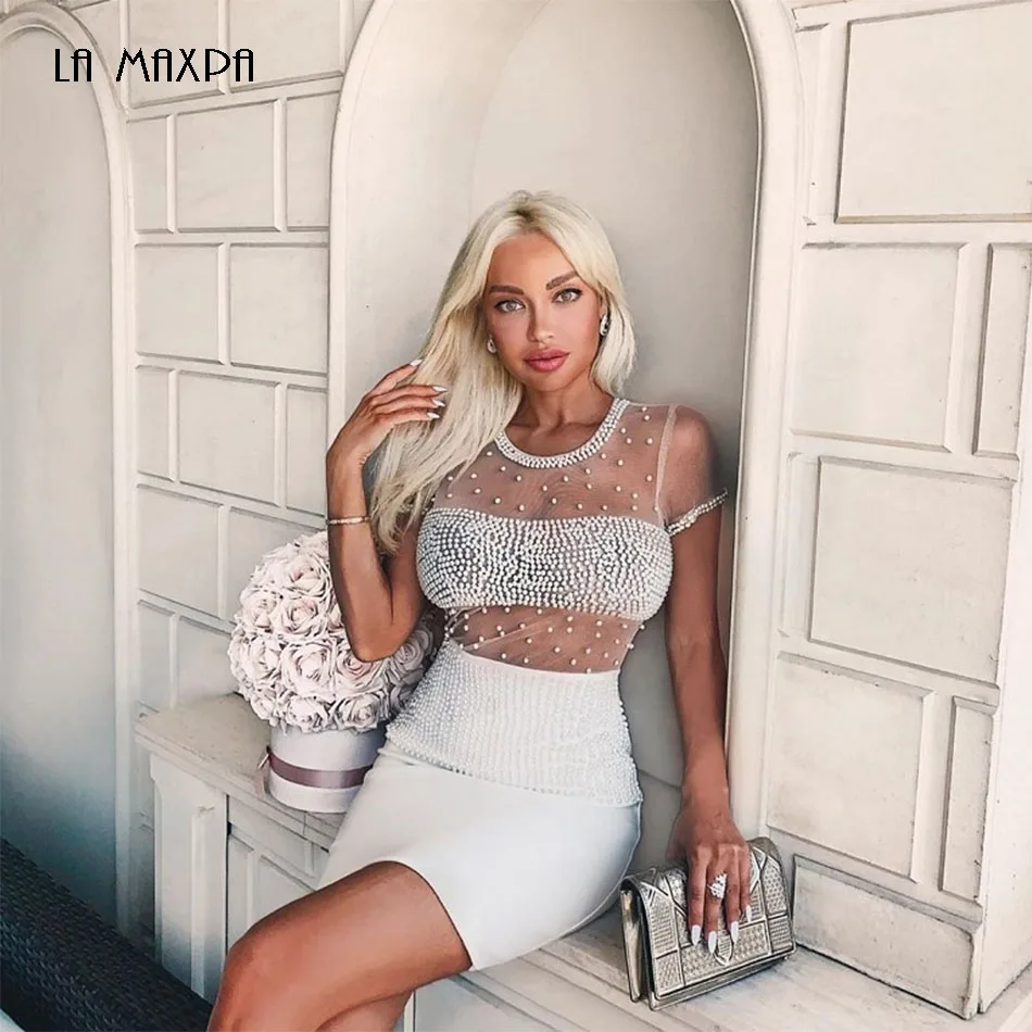 2021 Новое женское белое модное платье с коротким рукавом и бисером женские