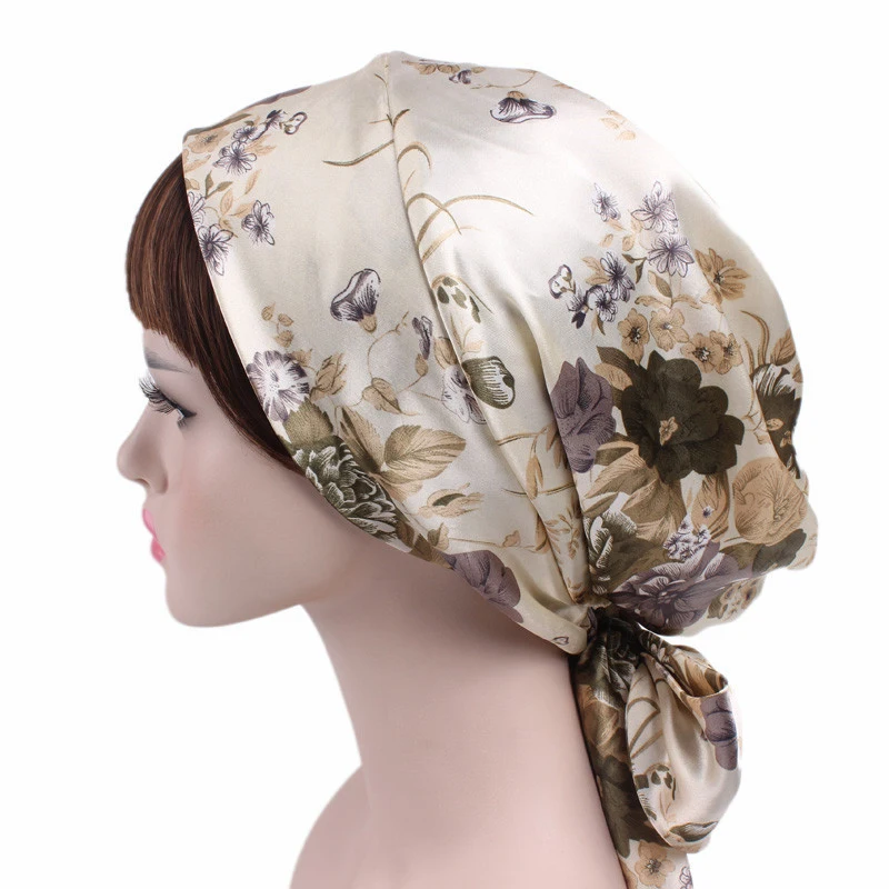 2020 Fashion print Bow Inner Hjiabs soft satin flowers muslim turban for women headdress head scarf ready to wear hijab bonnet |