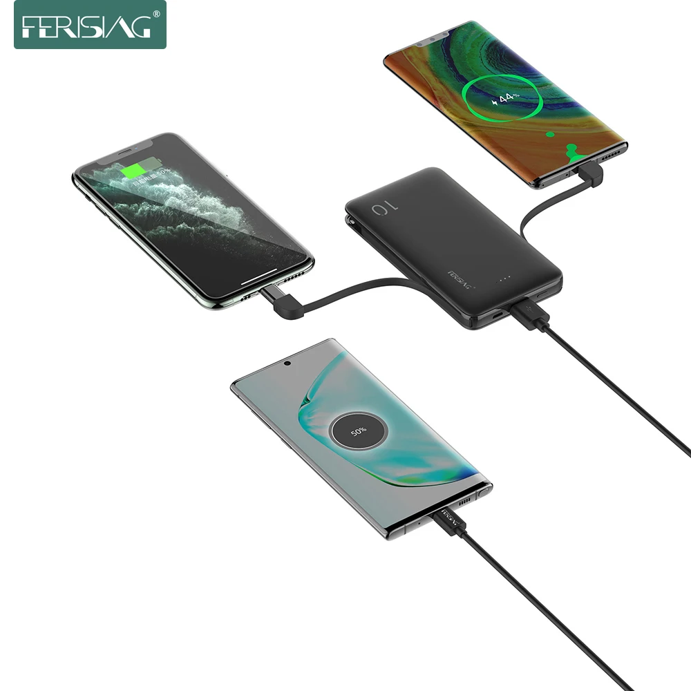 FERISING 3в1 10000 мАч Внешний аккумулятор тонкий USB внешний портативный зарядное