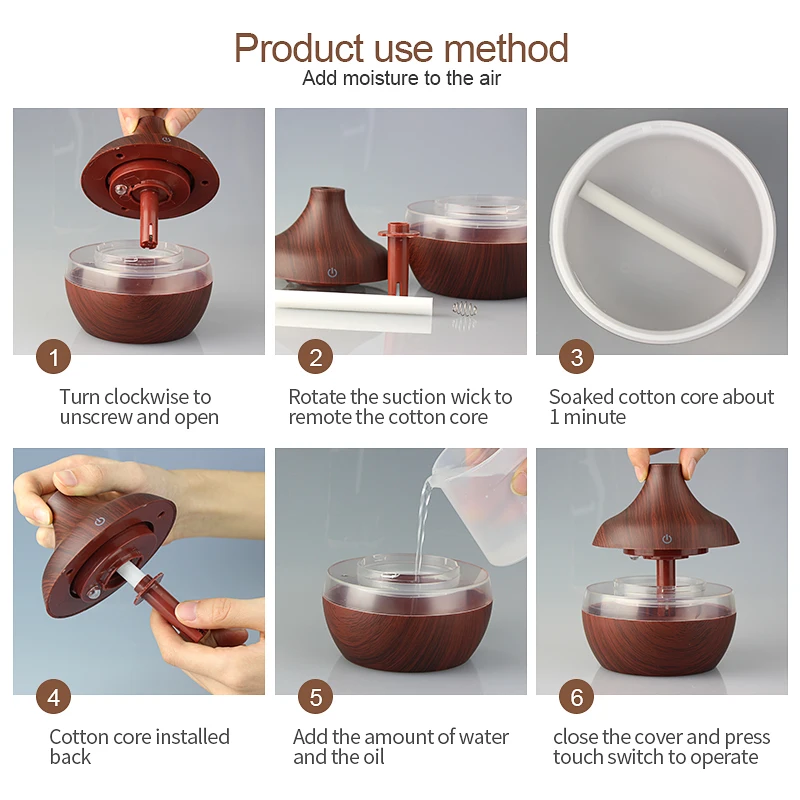 

KBAYBO 300ml Aroma air Humidifier Aromatherapy Wood Grain 7 Color LED Lights Electric Aromatherapy Essential Oil Aroma Diffuser