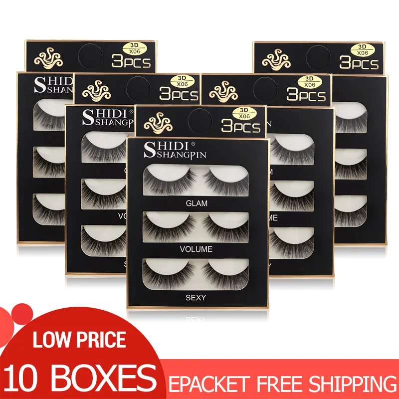 Накладные ресницы 10 коробок натуральные длинные из норки оптовые 3d для