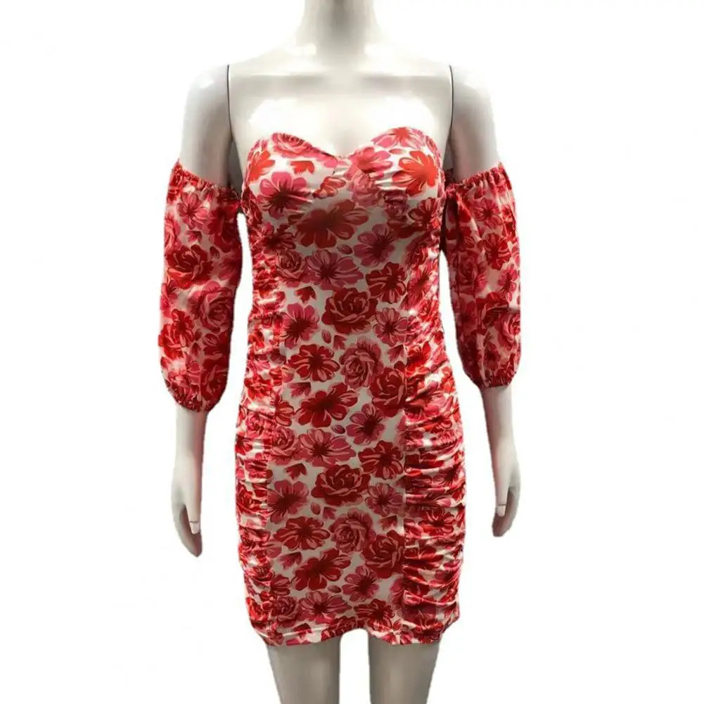 

Women Fashion Sexy Bubble Sleeve Backless Off Shoulder Bubble Sleeve Dress for Party Dating