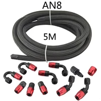 5M AN8 Black Stainless Steel Braided Nylon Hose Fuel Pipe Oil Cooler System Adapter Kit AN8 0/45/90/180Degree Hose End Fitting