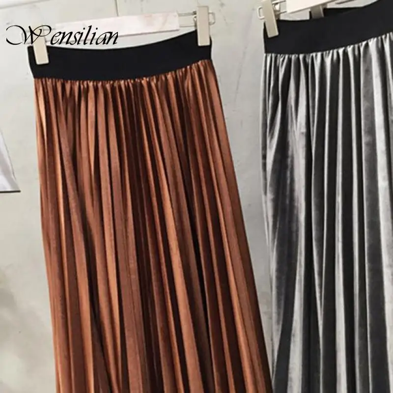 Весна Лето плиссированные юбки женские длинные сплошного размера плюс