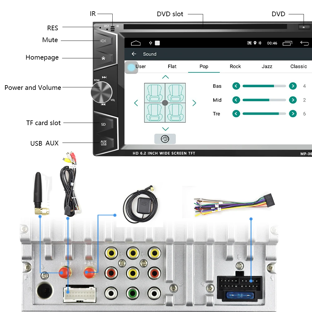 Автомобильный мультимедийный плеер Podofo стерео система с GPS Bluetooth mp4 плеером