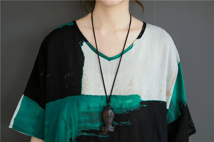 

Summer 2021 Short Sleeve Casual Long Dresses Women Elegant Large Size Literary Color Spliced Vintage Beach Ladies Dress