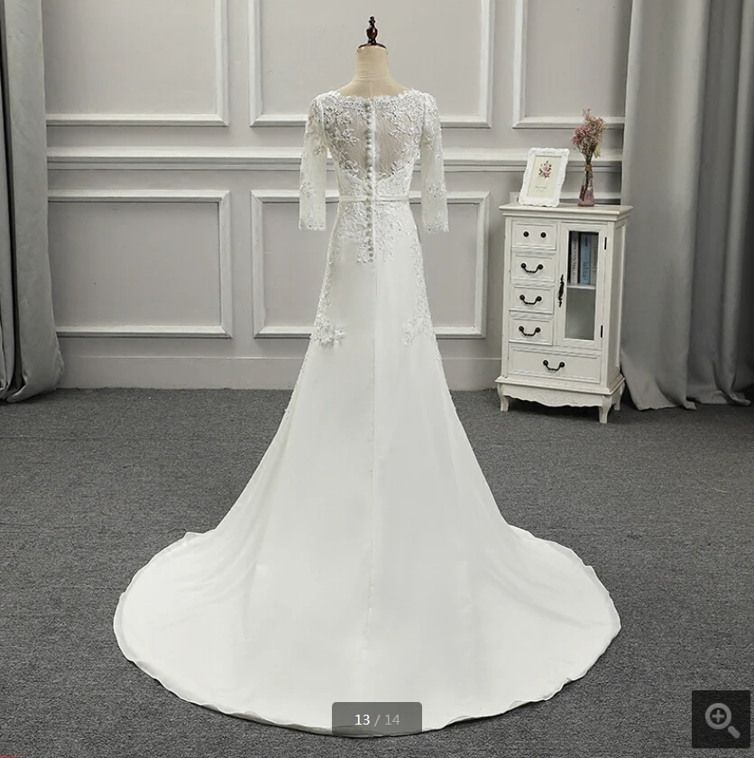 Белое Атласное ТРАПЕЦИЕВИДНОЕ свадебное платье с кружевной аппликацией и