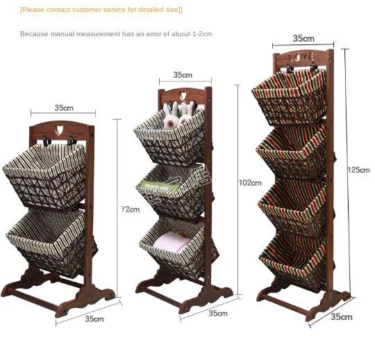 

Household hanging basket shelving wooden floor-fall toy baskets rattan woven rack debris sitting room shelf multi-storey