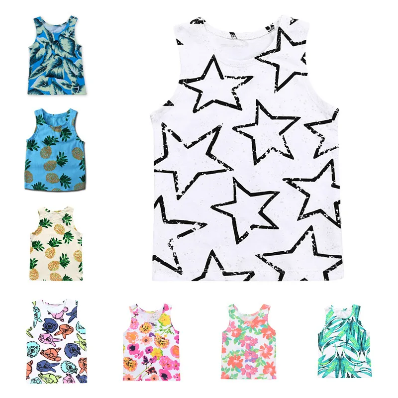 Детский хлопковый жилет без рукавов майка с принтом звезд фруктов птиц цветов