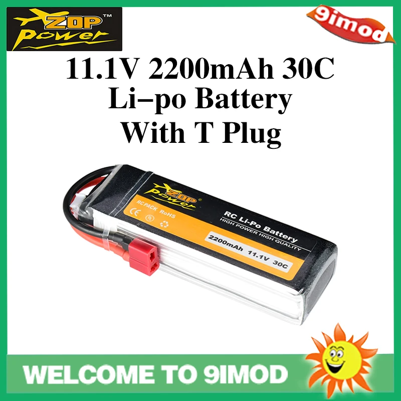 

ZOP Power 11,1 V 2200mAh 30C 3S 1P Литий-полимерный аккумулятор T Plug перезаряжаемый для радиоуправляемого гоночного дрона квадрокоптера вертолета автомо...