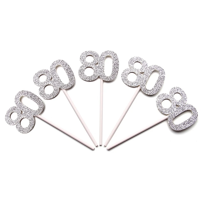 silver 80 12 шт. номер 30 40 50 60 для капкейка-30th 40th 50th 60th празднование Дня Рождения вечерние поставки торт фигурки жениха и невесты; дропшиппинг - Цвет: silver 80