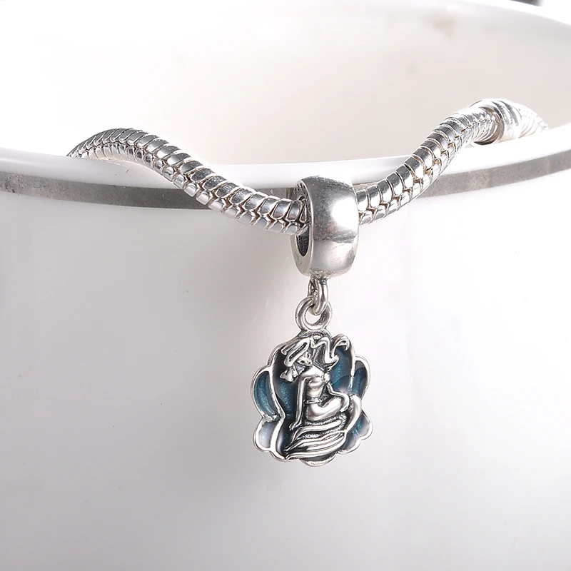 DEVOLOVE подвеска с русалкой подлинное 925 пробы серебряные подвески шармы Голубая