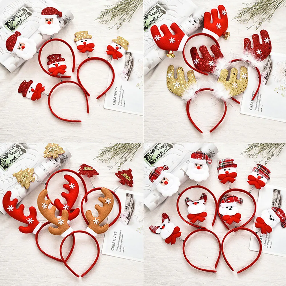 Популярная Рождественская повязка на голову с рогами снежинками рождественской