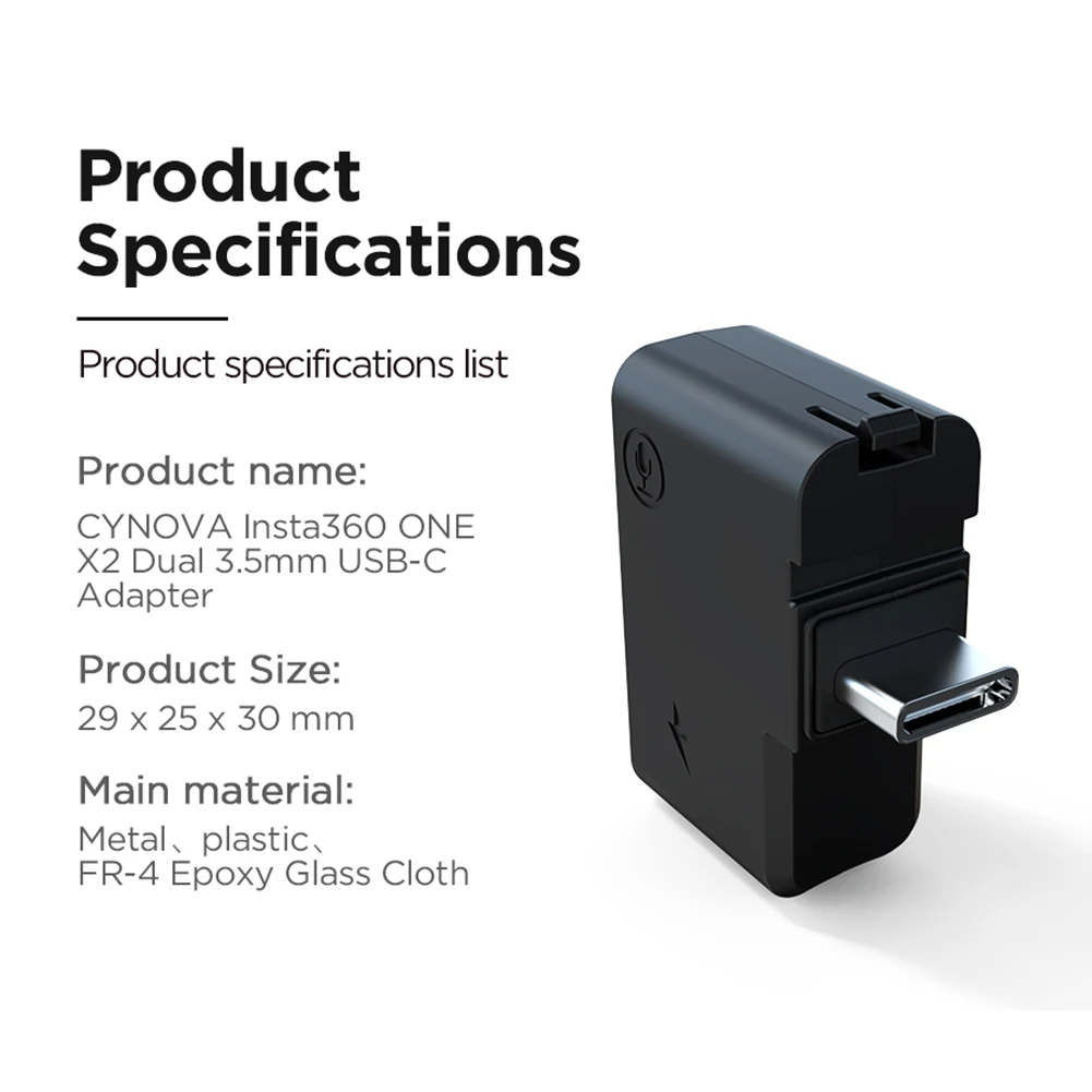 

Action Camera Mic Adapter for Insta360 ONE X2 Audio Charge Type-C Converter