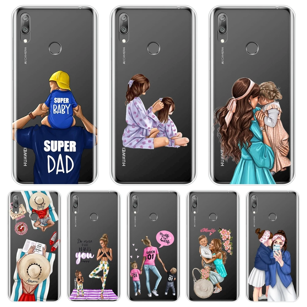 Силиконовый чехол для телефона Huawei Y6 Y7 Y9 Prime Pro 2019 с коричневыми волосами мамы