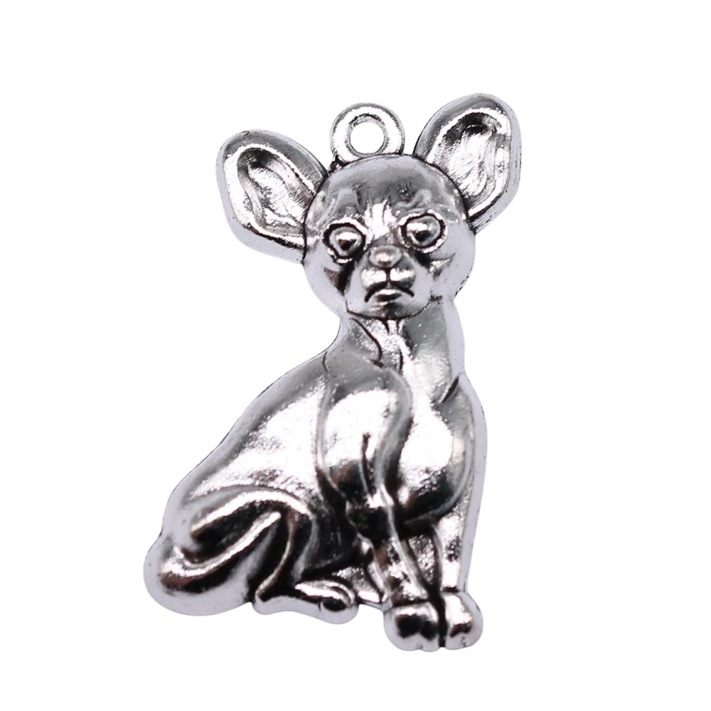

5pcs chihuahua dog charms pendants and necklaces antique silver color 34x20mm
