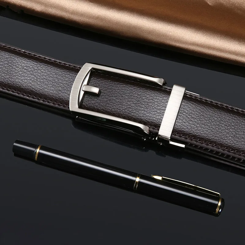 

Ремень мужской кожаный с автоматической пряжкой, люксовый брендовый деловой пояс из сплава в стиле ретро, для джинсов