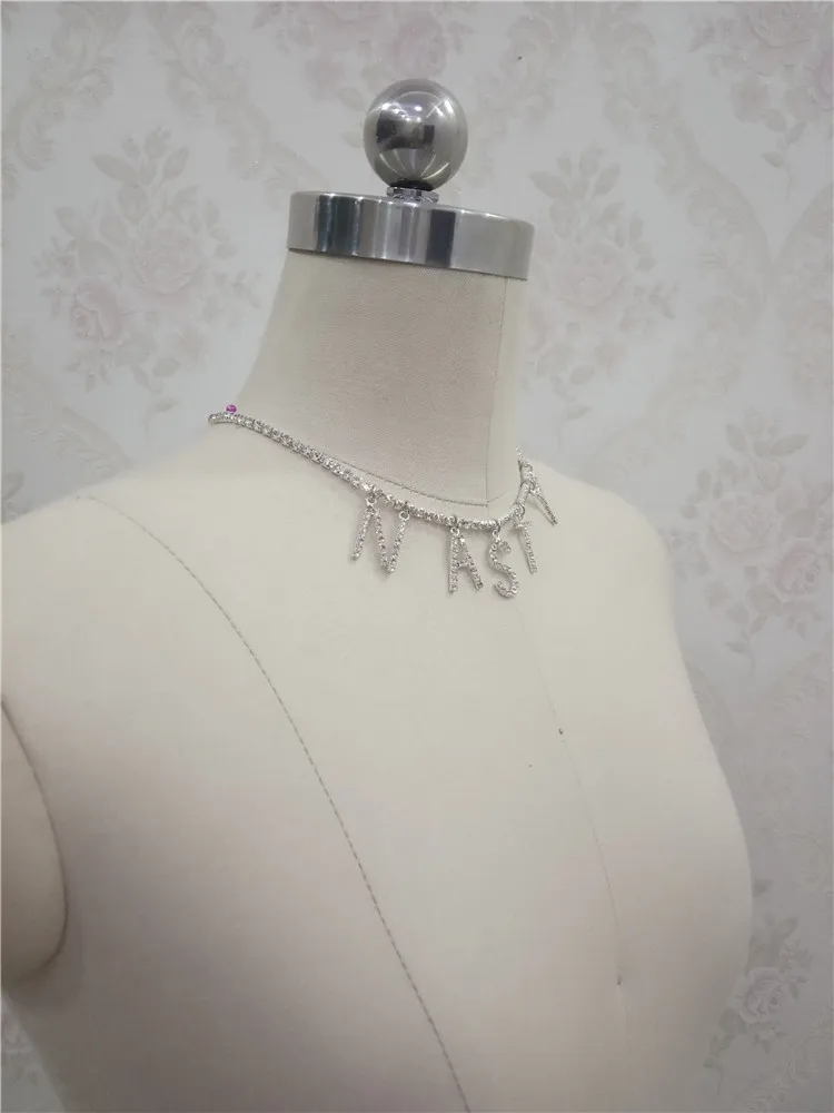 

Woman Crystal Letter Pendants Necklace Shining Rhinestone NASTY AMOUR Sexy neck chains for women Nightclub Gift Party