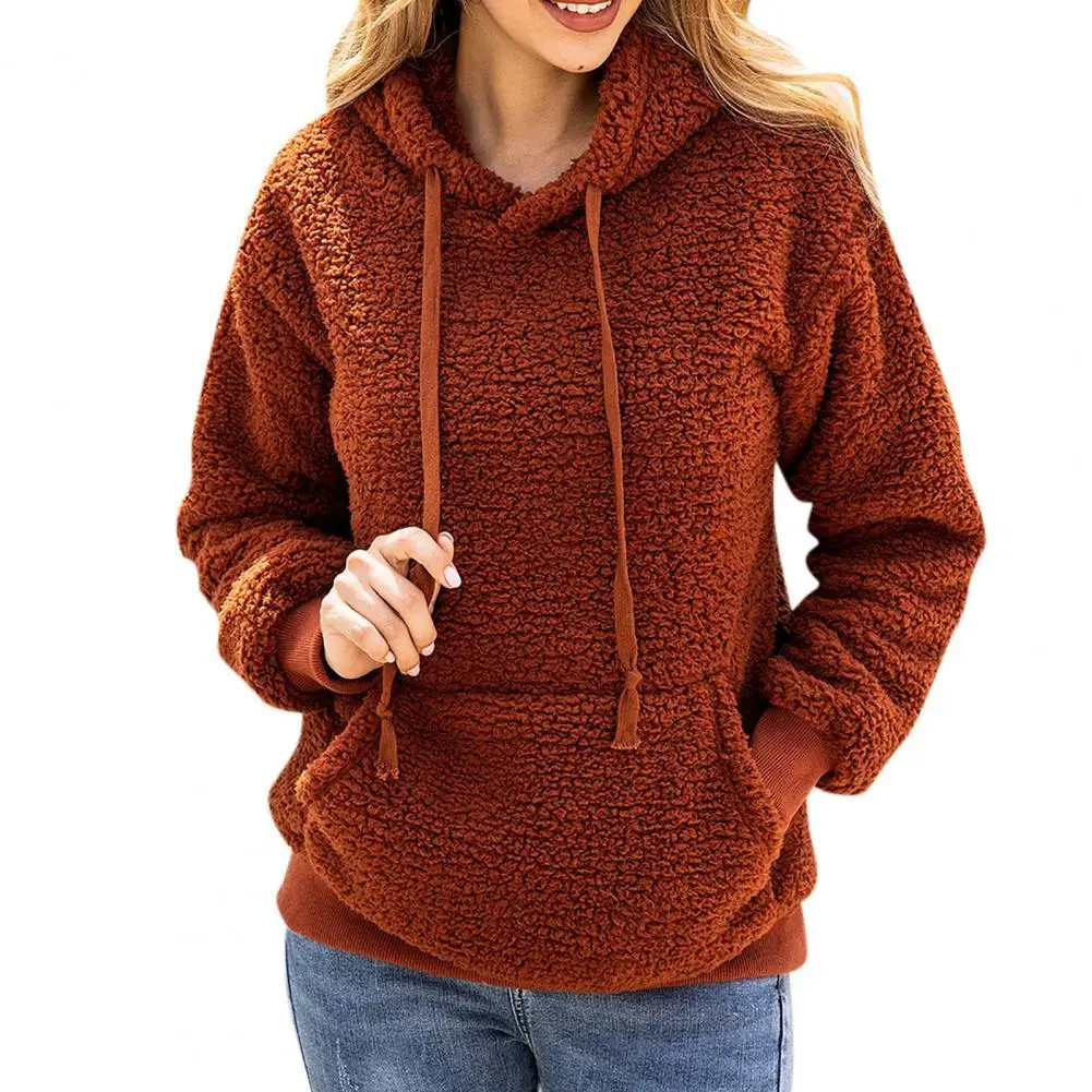 

Fashion Autumn Winter Women Solid Color Pocket Lace Tie Warm Hooded Top Jacket