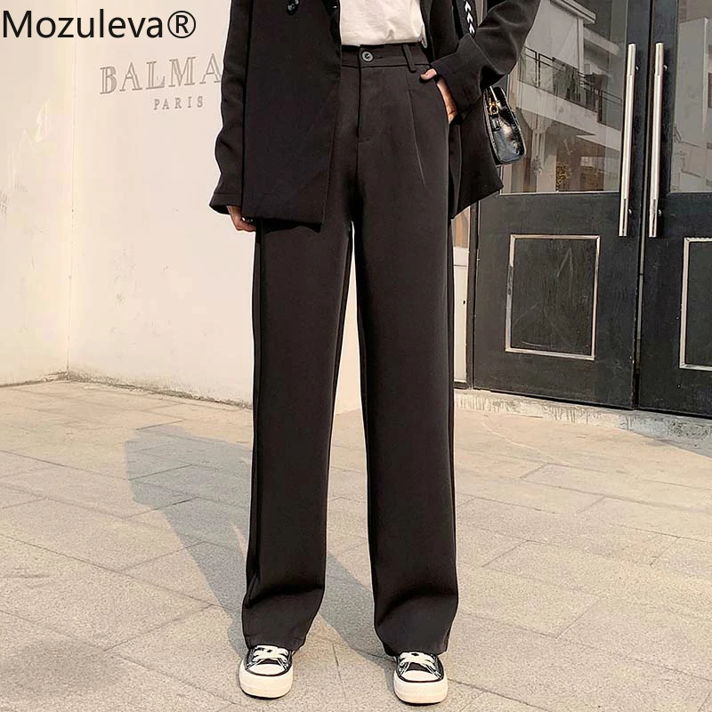 Женские брюки с высокой талией Mozuleva черные свободные рабочая одежда длинные femme