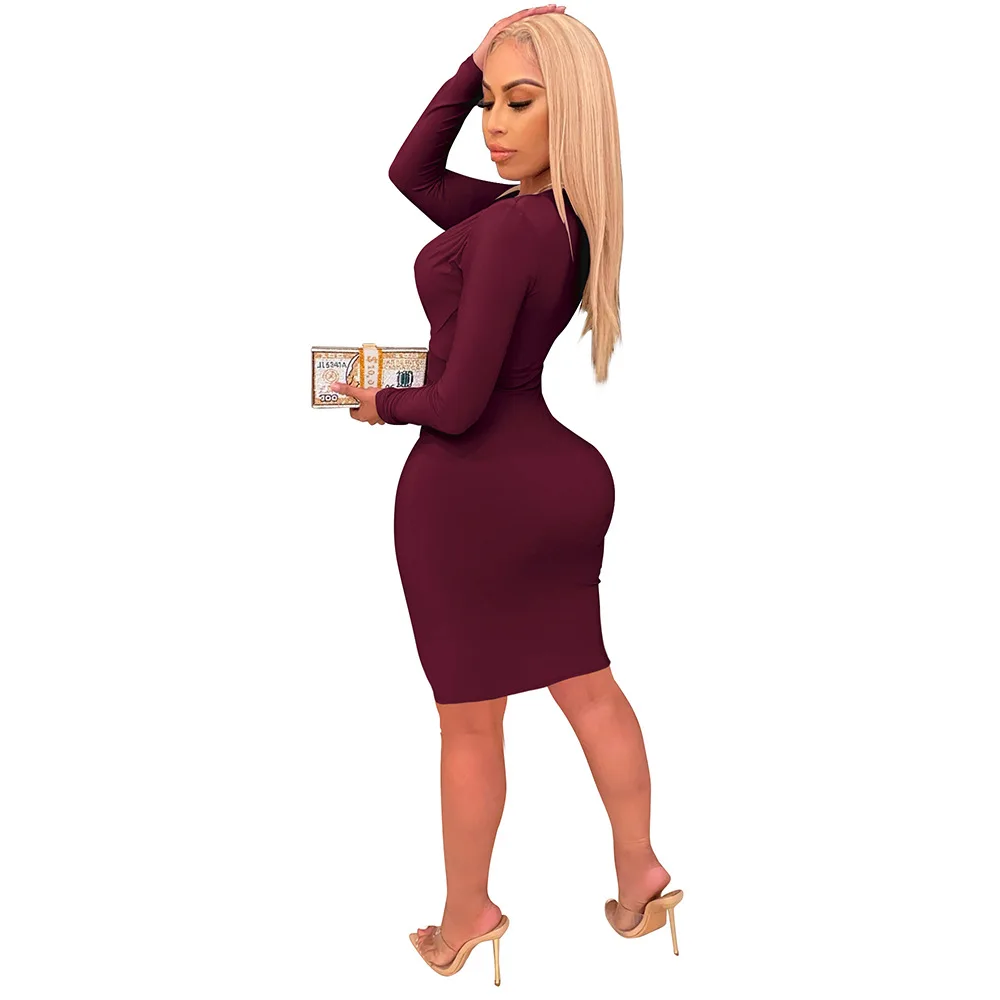 

Women Robe Femme Spring Autumn Solid Color Pencil Dresses Shrinkage Deep V Neck Slim Hips Dress For Woman Vestido De Mujer Y2K