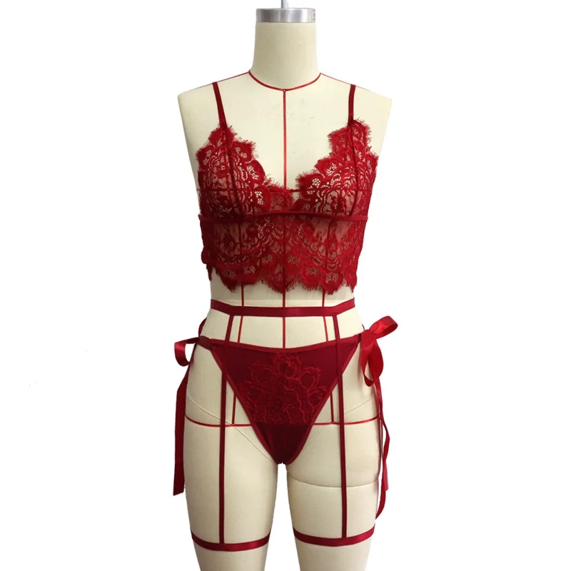 Кружевные пояса для чулок из 3 предметов сексуальное нижнее белье красная пижама