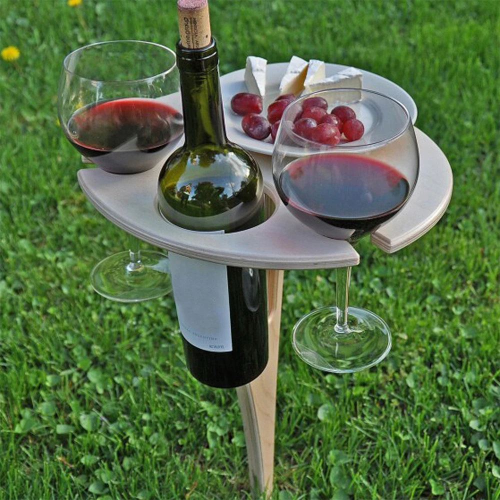

Foldable Outdoor Wine Table With Round Desktop Mini Portable Folding Wine Table For Outdoor Garden Travel Beach Garden Furniture