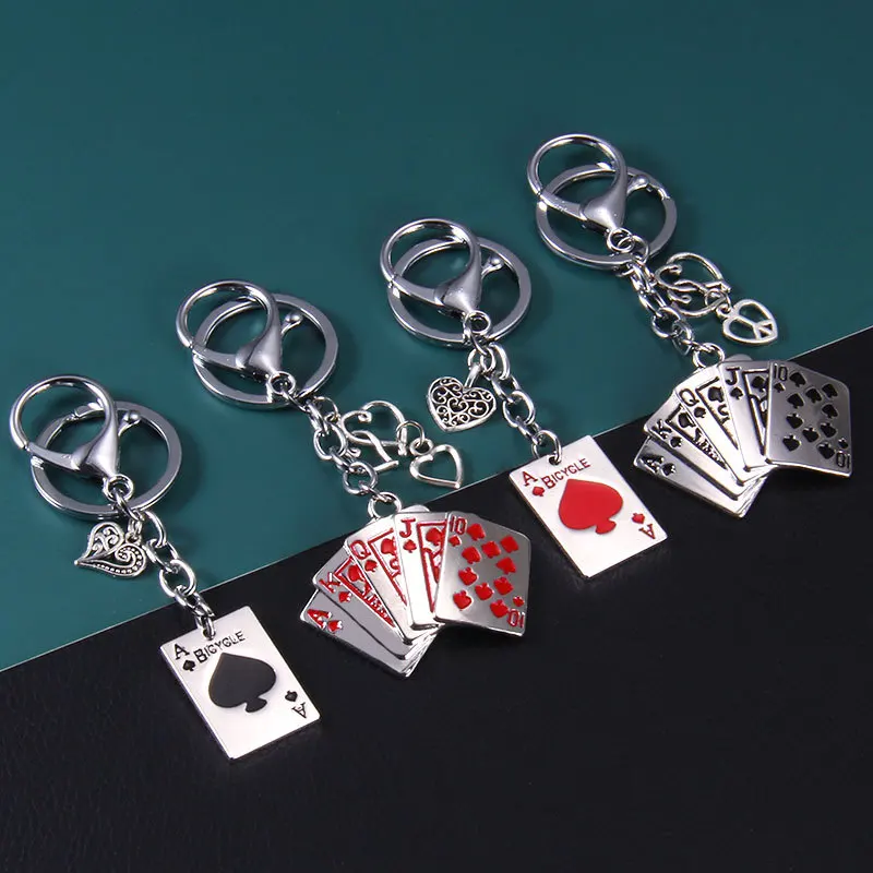 

WANGAIYAO new hip-hop poker keychain personality fashion creative straight flush pendant men and women car bags ornaments small