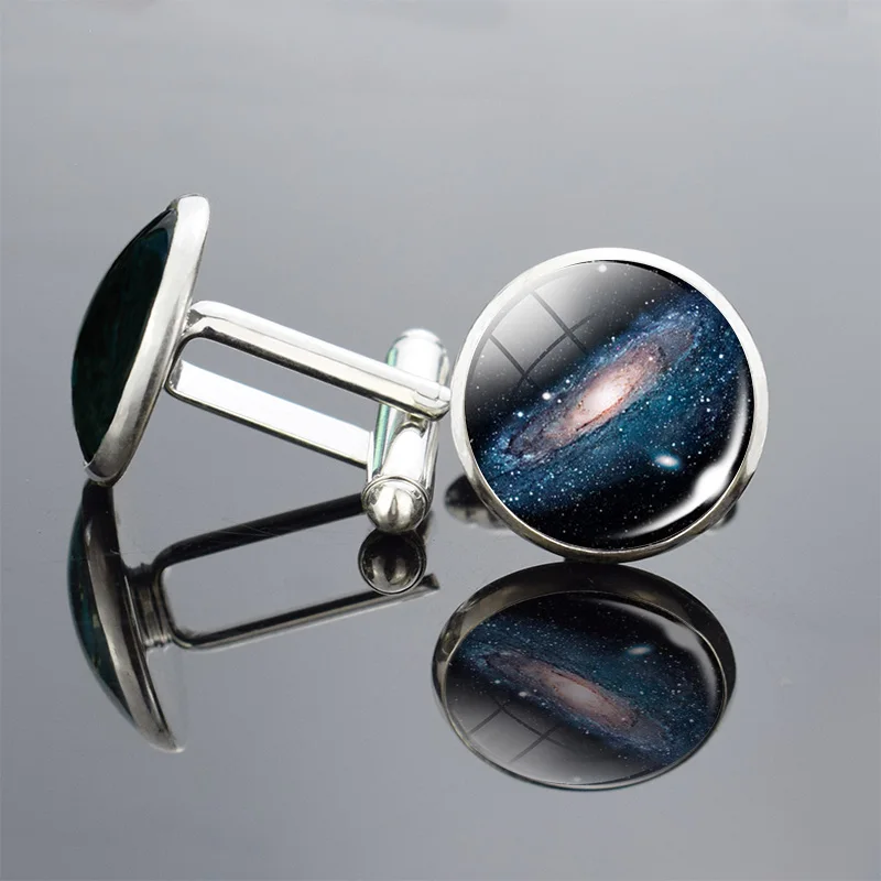 Запонки ручной работы простой дизайн туманность галактика Вселенная земля