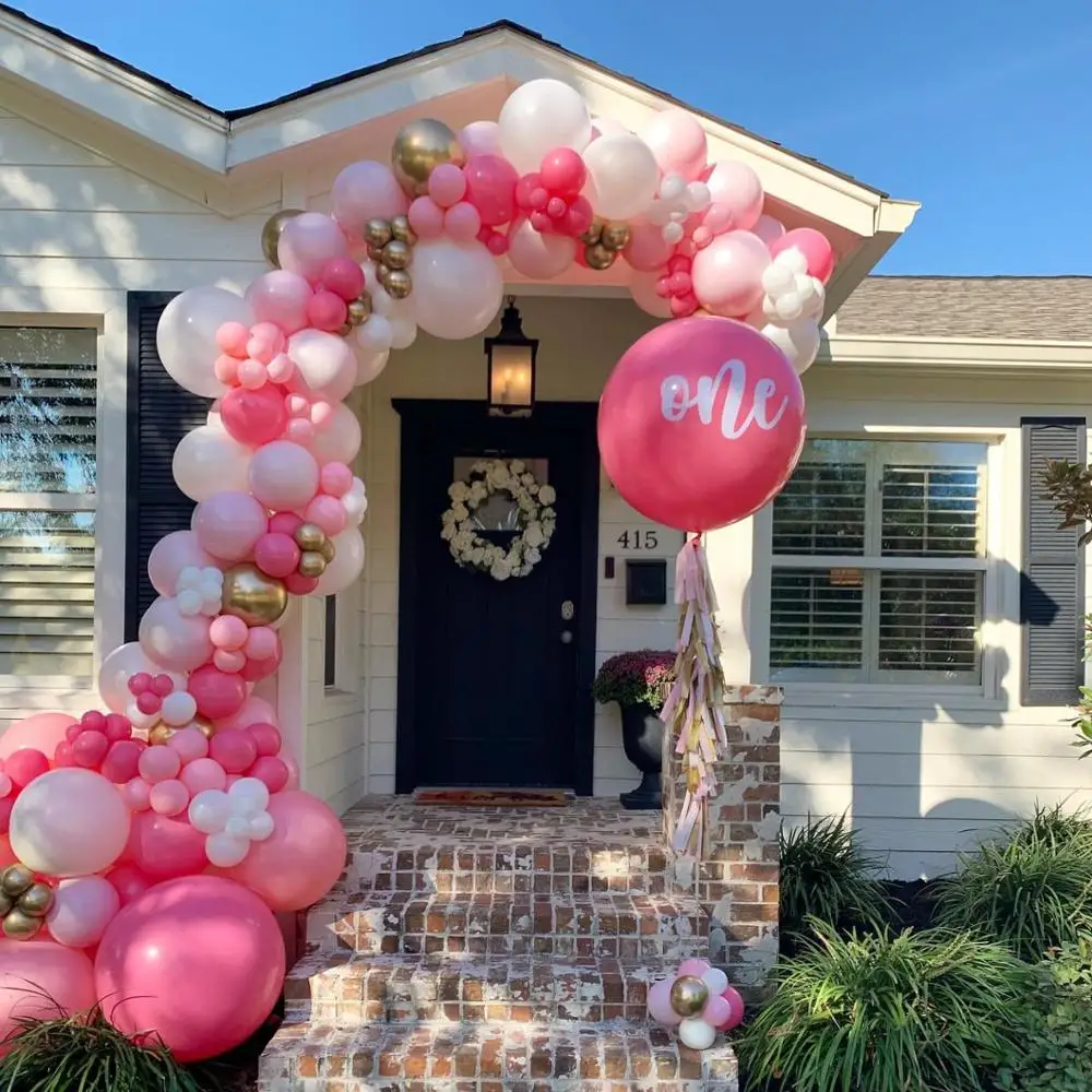 

211 шт Розовый латексный воздушный шар на первый день рождения, комплект гирлянды на день рождения, свадьбу, день рождения, юбилей, вечерние у...