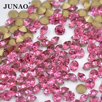 junao ss 6 8 10 12 16 20 30 rose color point back glass rhinestone applique round diamond strass for diy nail art decoration