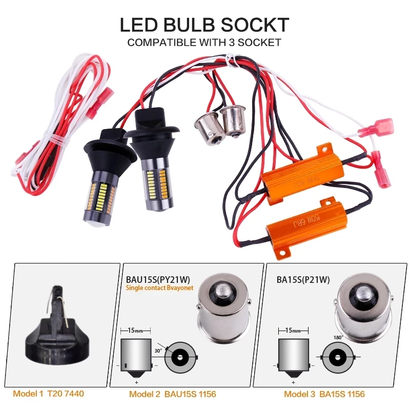 Автомобильный светодиодный двухцветный сигнал поворота DRL бегущий огонь Canbus Error Free, 2 шт., 1156/BA15S/P21W BAU15S/PY21W T20 T25 4014-66SMD.