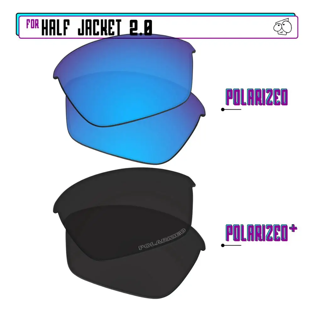 EZReplace Polarized Replacement Lenses for - Oakley Half Jacket 2.0 Sunglasses - BlackPPlus-BluePPlus