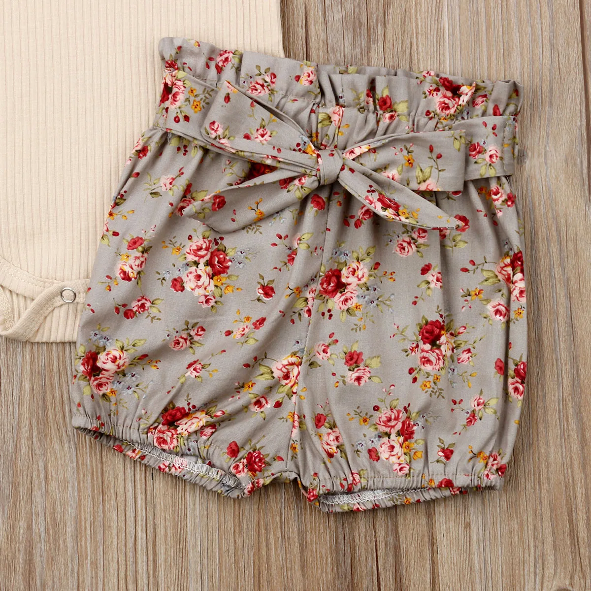 3Pcs Newborn Infant Baby Girl Summer Clothes Short Sleeve Ribbed Bodysuit+Floral Shorts Pants+Headband Outfits Set 0-18M | Детская