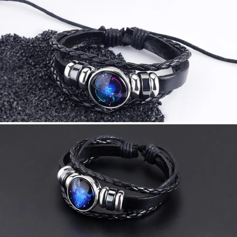 12 Созвездие браслет Знак зодиака плетеный кожаный Шарм скорпион для женщин Новое