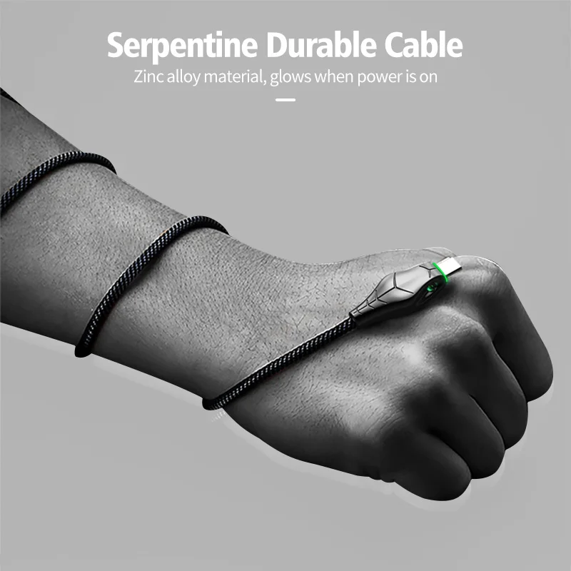1 м Micro USB кабель для быстрой зарядки и головой змеи светится 5A Type C Iphone Samsung Xiaomi Huawei