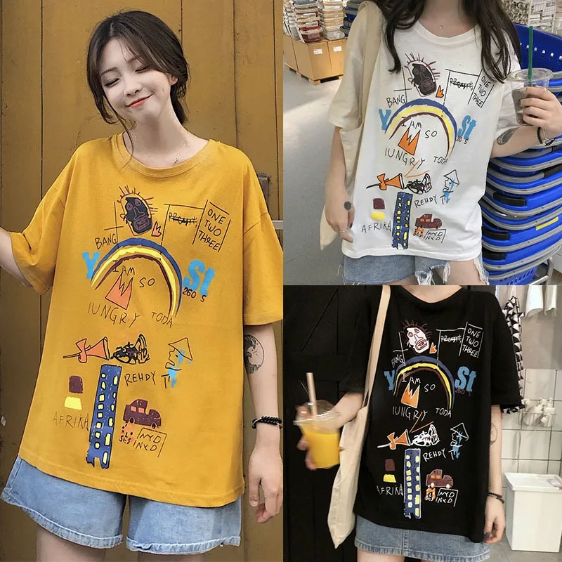 Женская летняя футболка с принтом граффити короткий рукав женская размера плюс