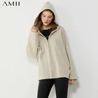 Amii минимализм Осень Зима Повседневная Женская куртка модная с капюшоном однотонная с длинным рукавом Свободная Женская куртка спортивная куртка топы 12020315