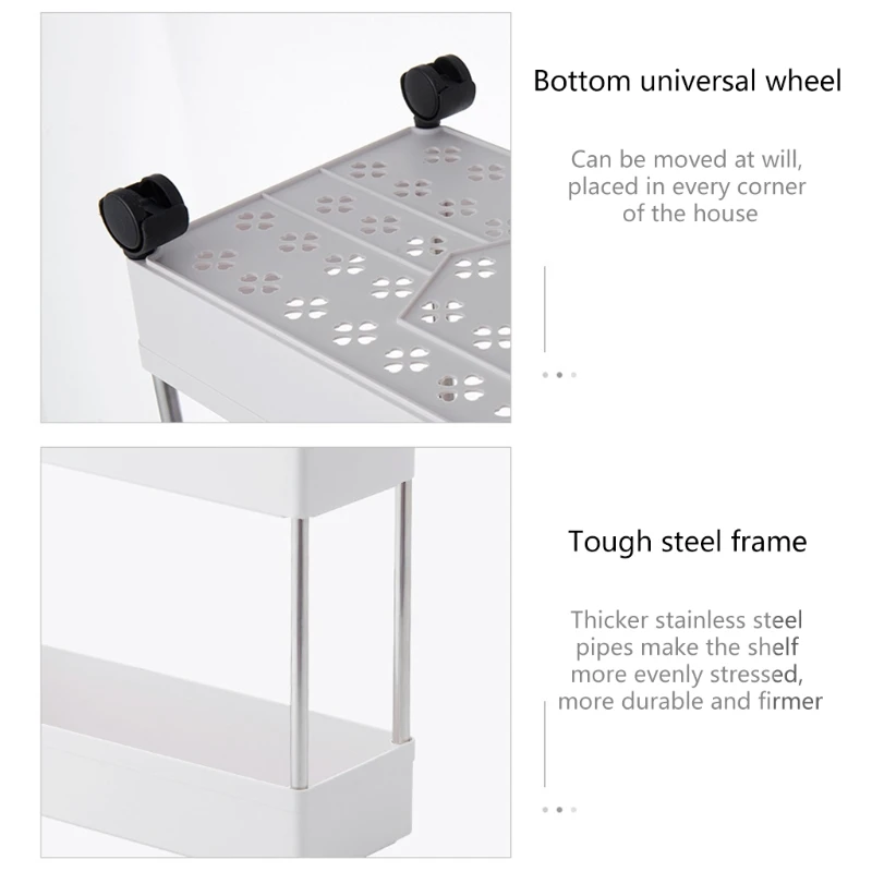 

3-Tier Storage Trolley Rolling Cart Space Saving Mobile Utility Cart Kitchen